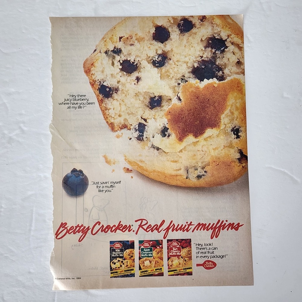 Vintage Print Ad Betty Crocker real fruit muffins wild blueberry clipping 1985